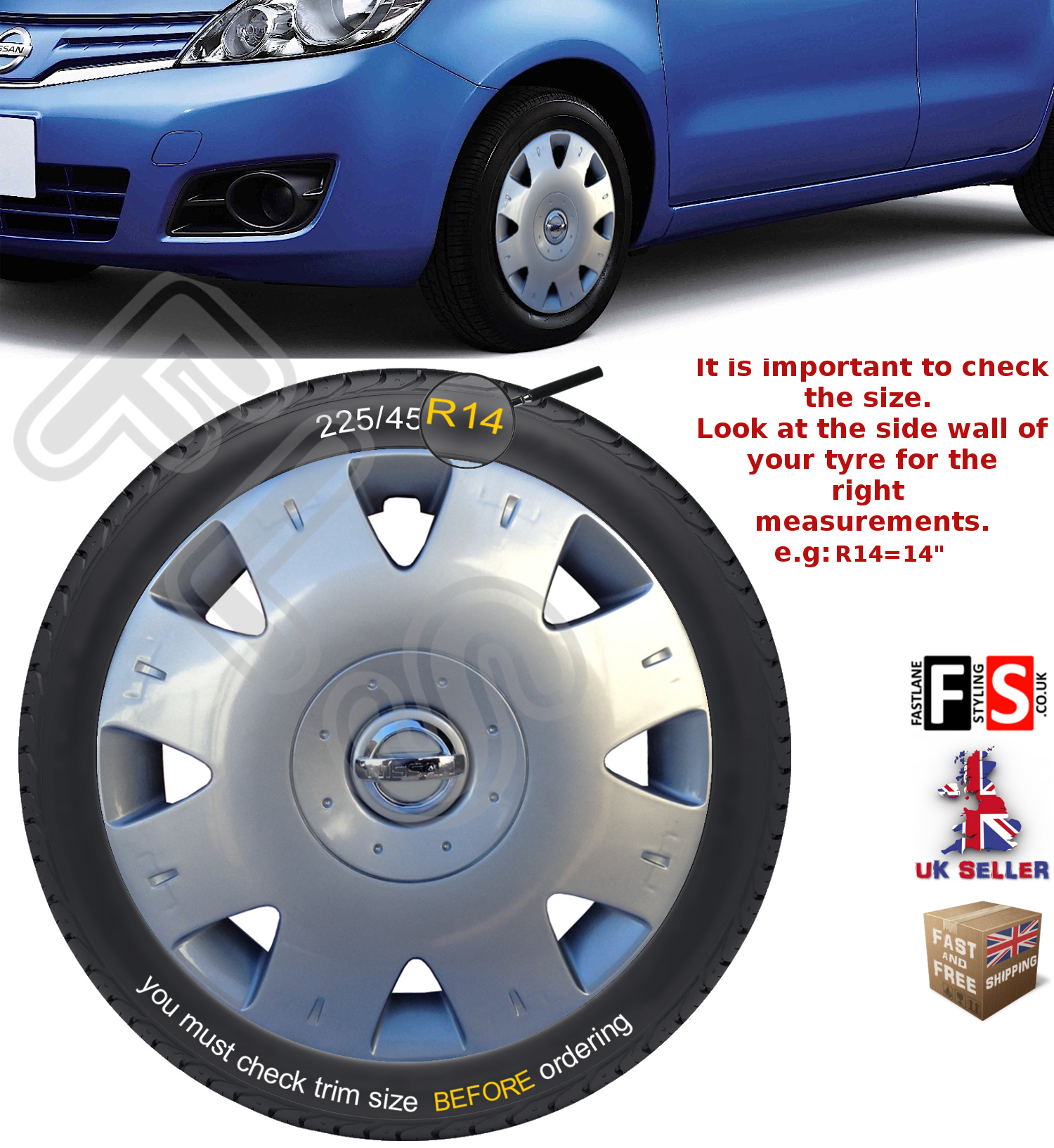 NISSAN MICRA 14" WHEEL TRIMS HUB CAPS COVERS BRAND NEW SET OF 4 DL6024