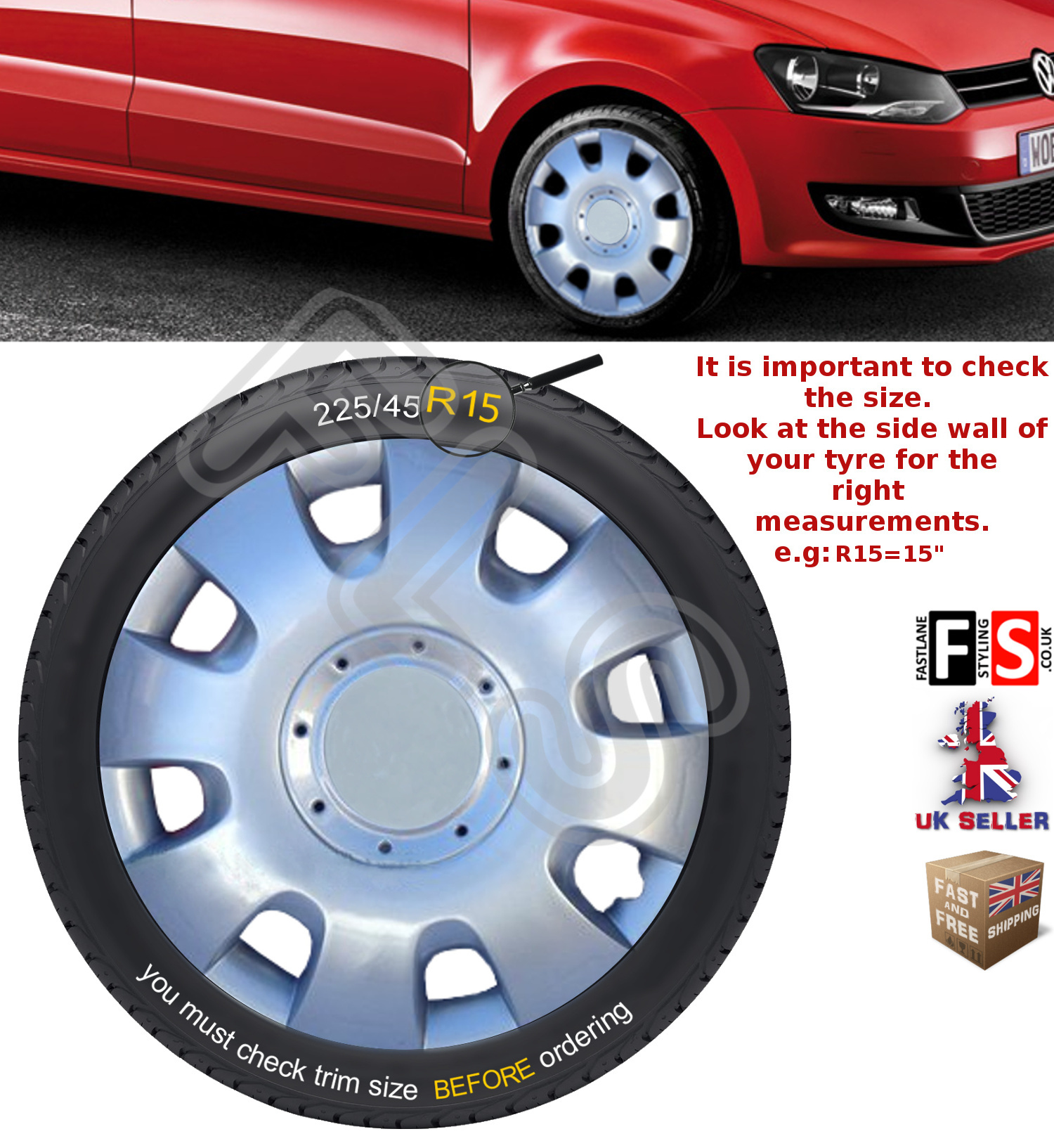 VW CADDY VAN 15" WHEEL TRIMS TRIM HUB CAPS COVERS NEW A SET OF 4 DL6054
