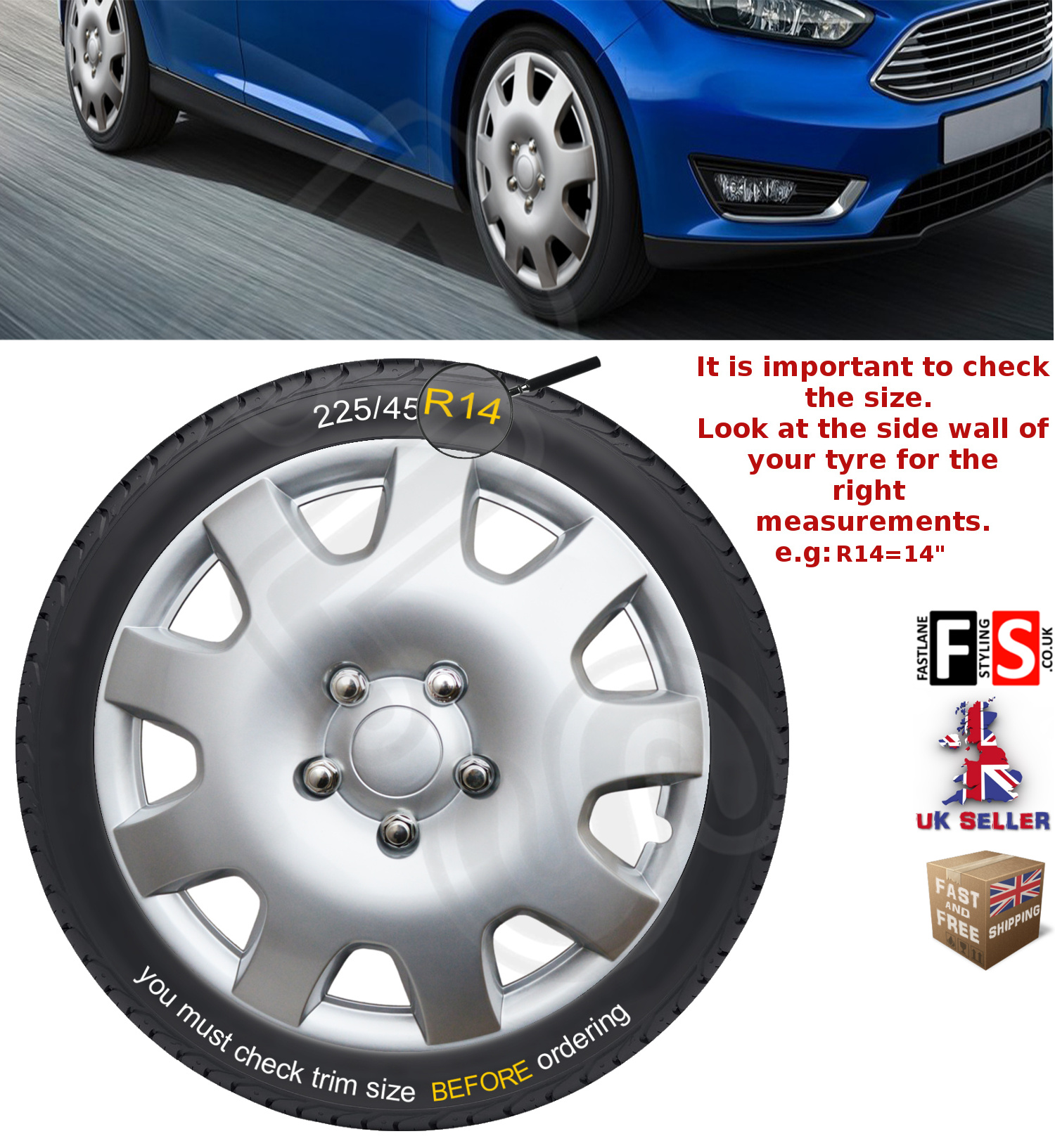 TOYOTA YARIS 14" WHEEL TRIMS HUB CAPS COVER BRAND NEW SET OF 4 DL6095