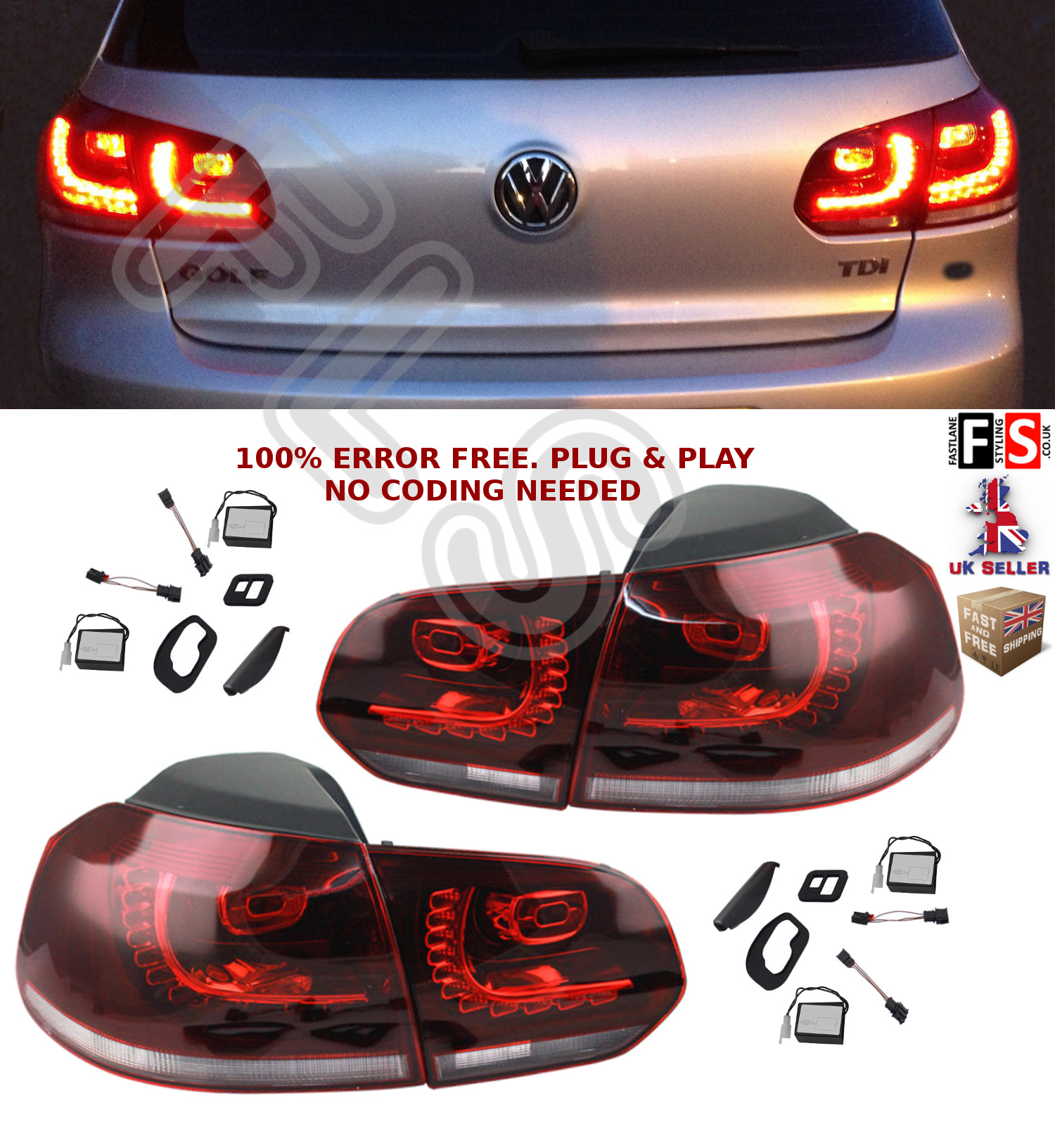 VW GOLF MK6 GTD GTI R20 LED REAR LIGHTS GOLF TAIL LIGHTS RHD CHERRY RED
